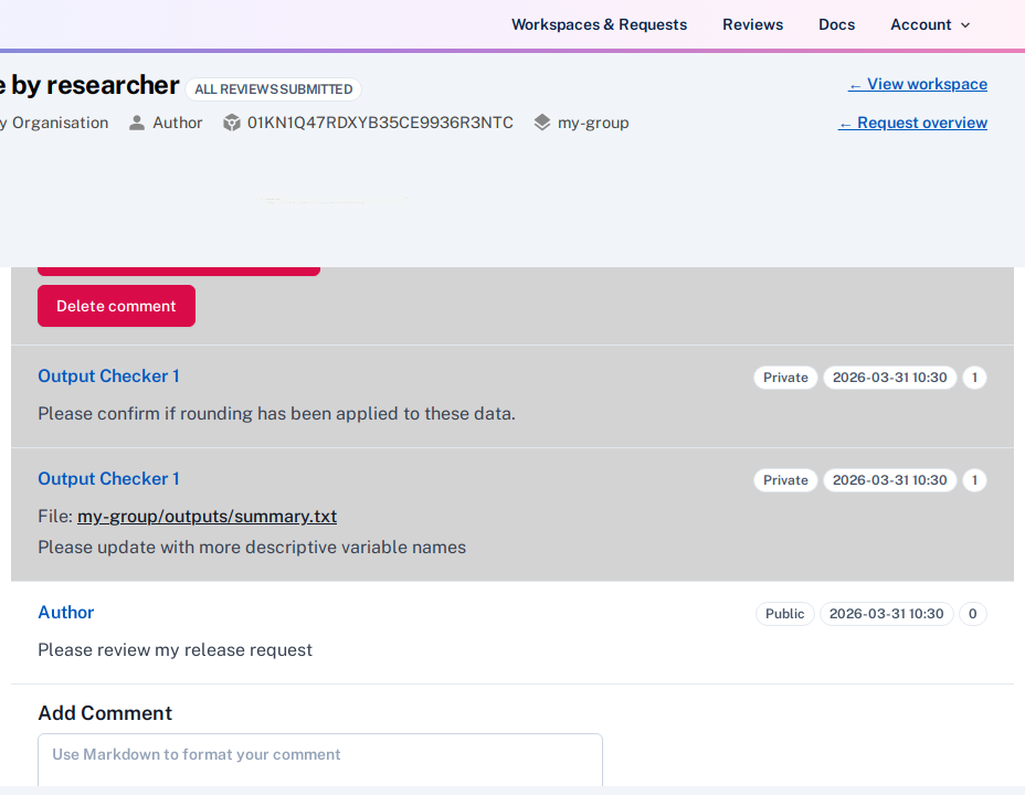 Comments on submitted request